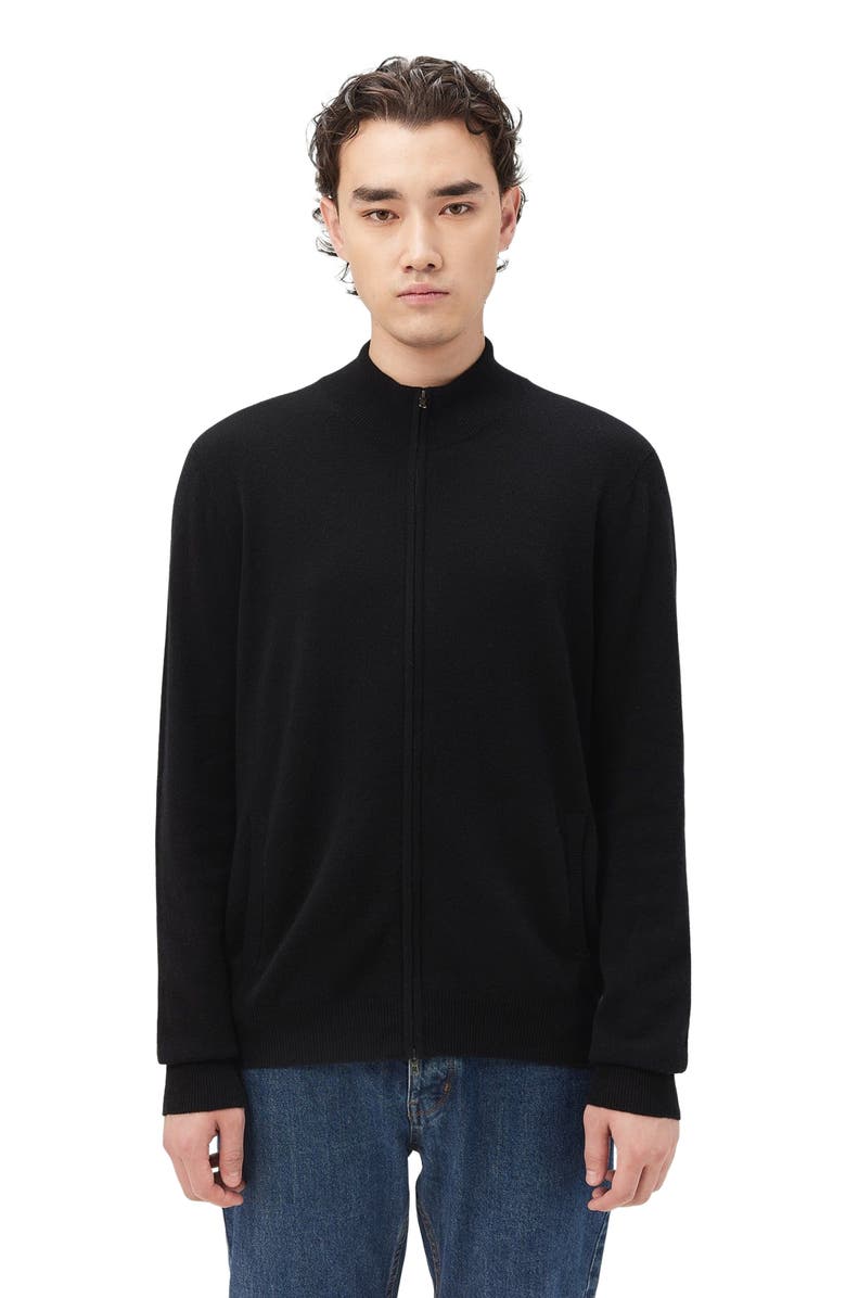 Gobi Cashmere Full Zip Stand Collar Cardigan, Alternate, color, Black