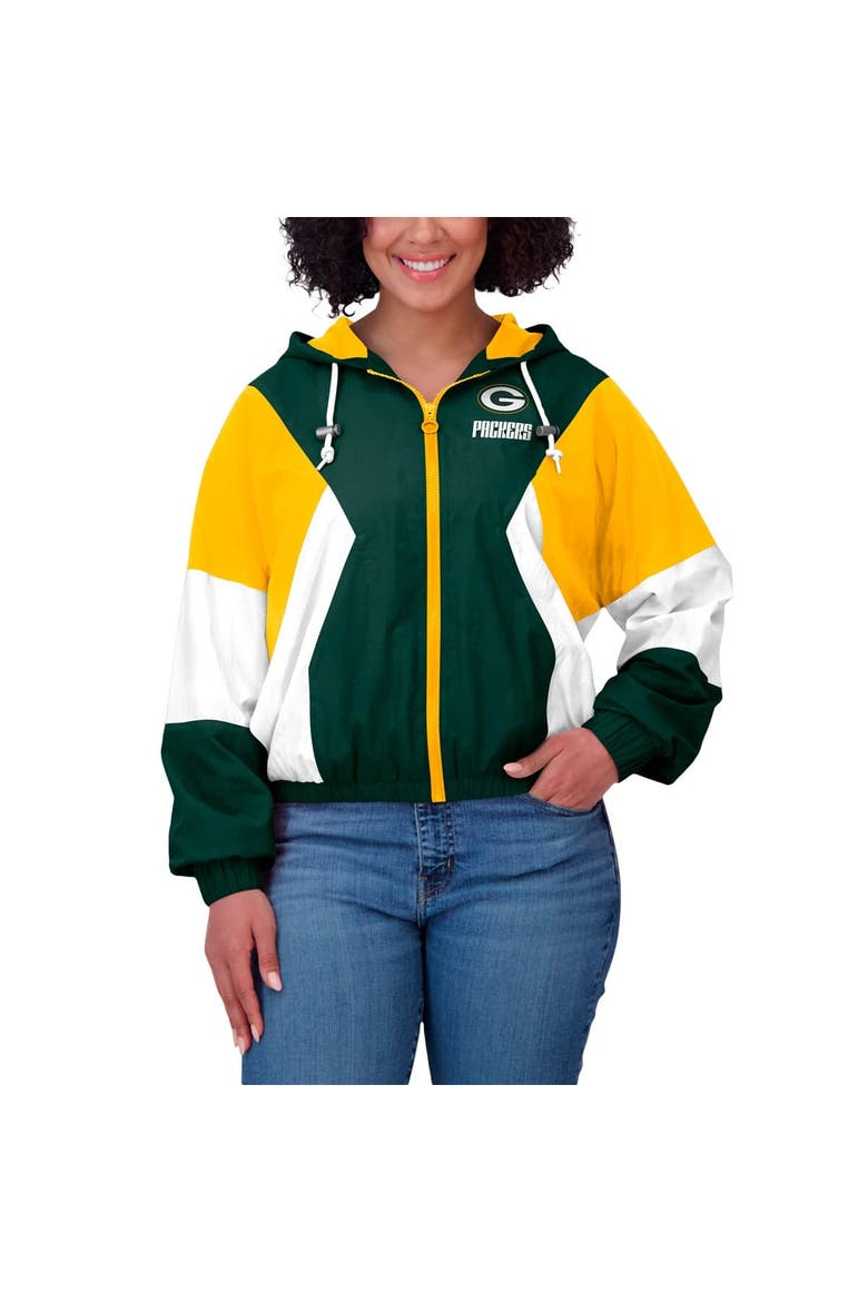 Women's WEAR by Erin Andrews  Green Green Bay Packers Color Block Full-Zip Windbreaker Jacket, Alternate, color, Green