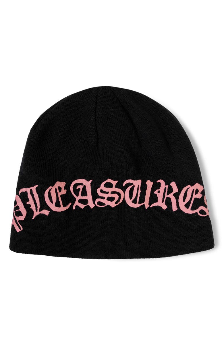 PLEASURES Old E Skully Beanie, Main, color, Black