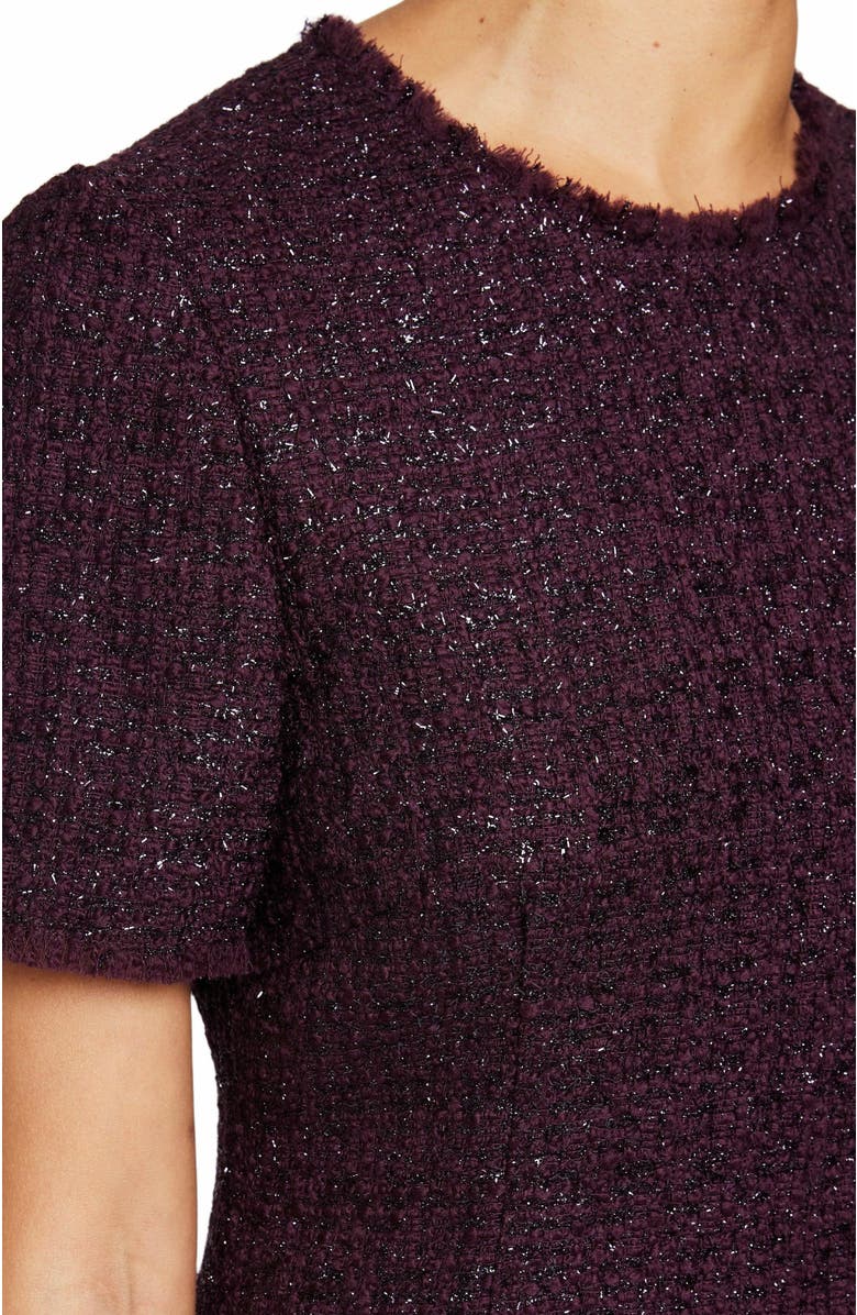 Santorelli JEMMA Short Sleeve Sheath Midi Dress in Fancy Tweed, Alternate, color,