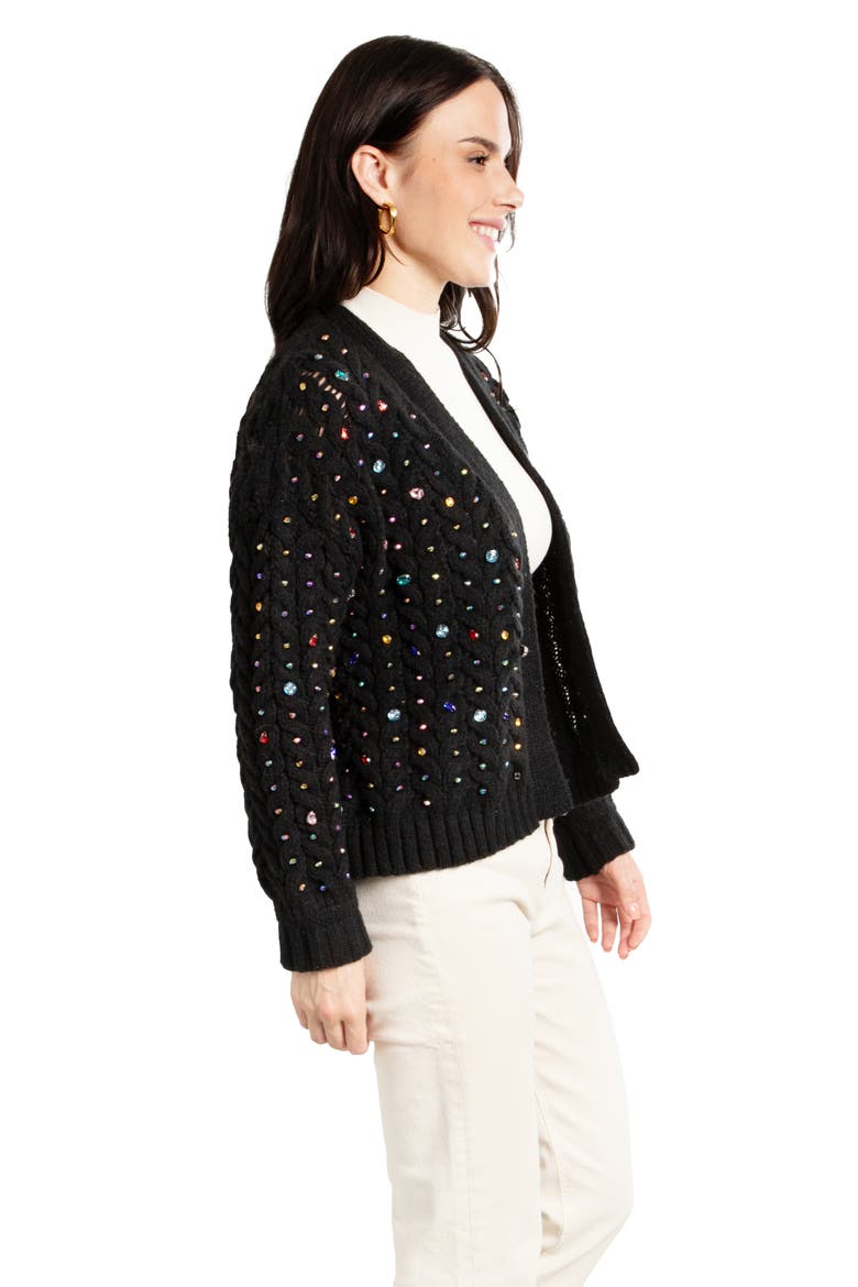 Rhinestone Cable Knit Cardigan, Alternate, color, BLACK