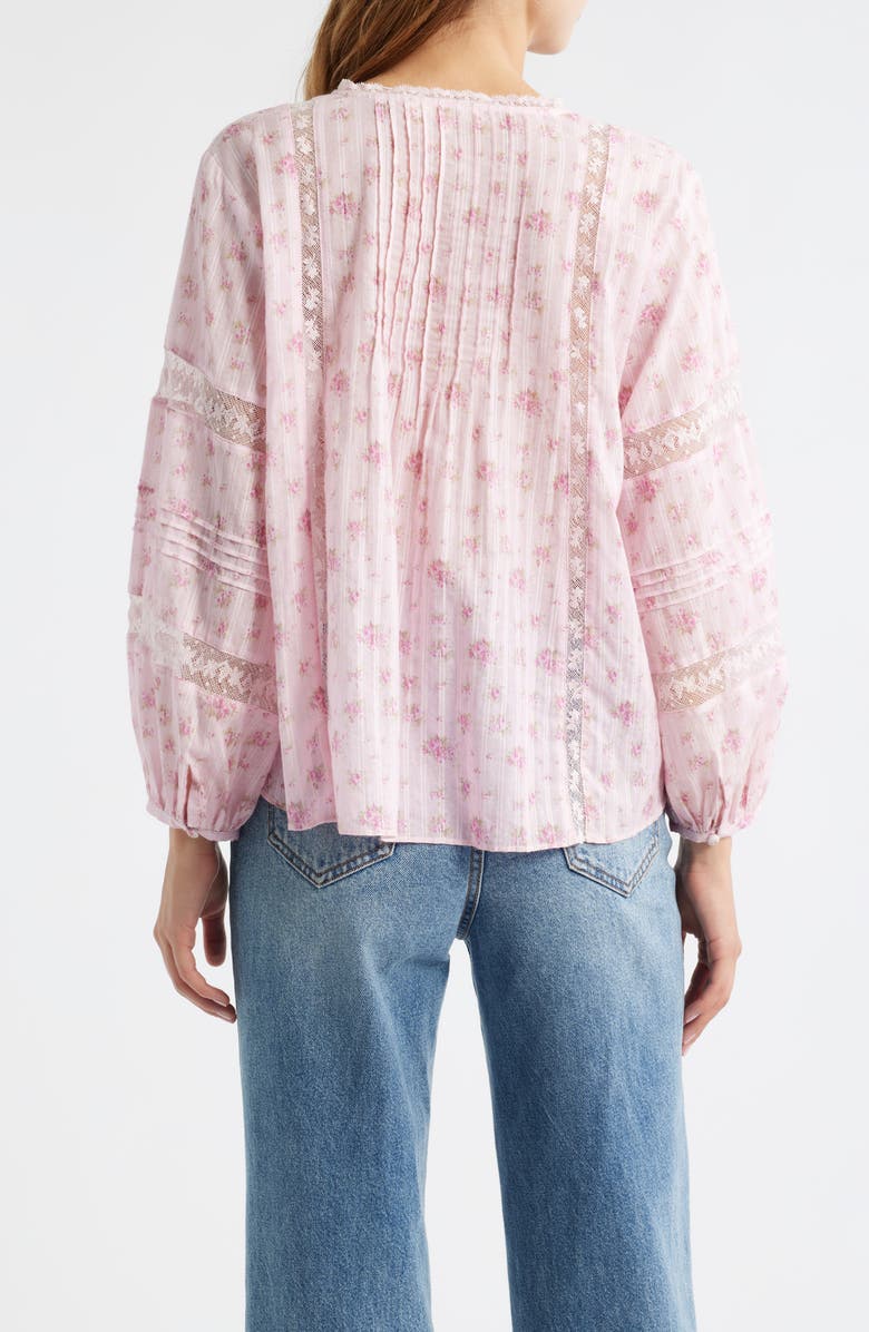 LoveShackFancy Lita Floral Long Sleeve Cotton Button-Up Top, Alternate, color, Raspberry Fields
