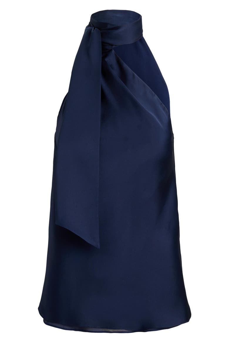 Tie Neck Asymmetric Charmeuse Halter Top, Alternate, color, REFINED NAVY BLUE