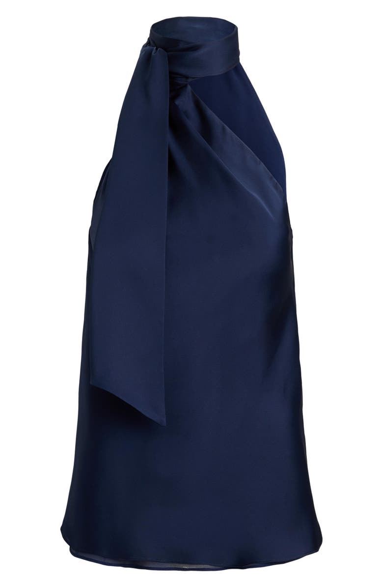 Lauren Ralph Lauren Tie Neck Asymmetric Charmeuse Halter Top, Alternate, color, Refined Navy Blue