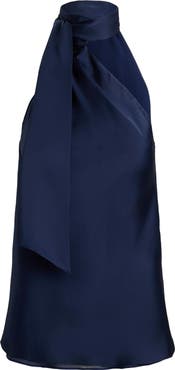 Lauren Ralph Lauren Tie Neck Asymmetric Charmeuse Halter Top