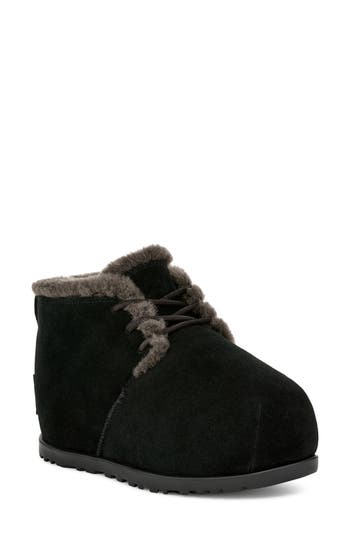 Ugg ® Pumped Faux Fur Trim Slipper Bootie In Black