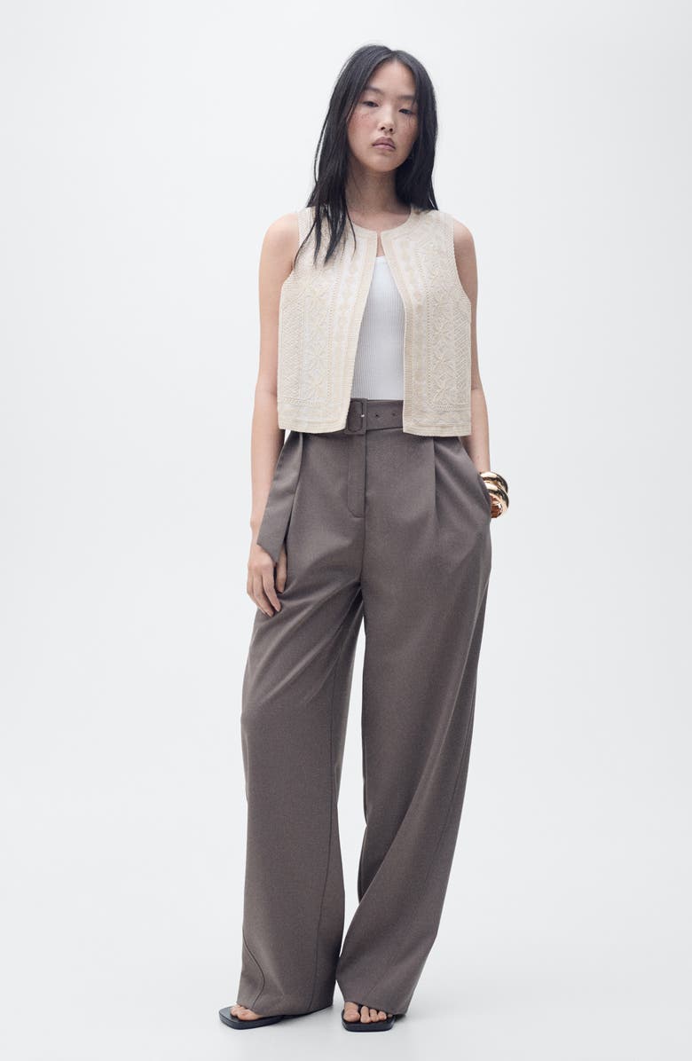 MANGO Embroidered Linen Vest, Alternate, color, Ecru
