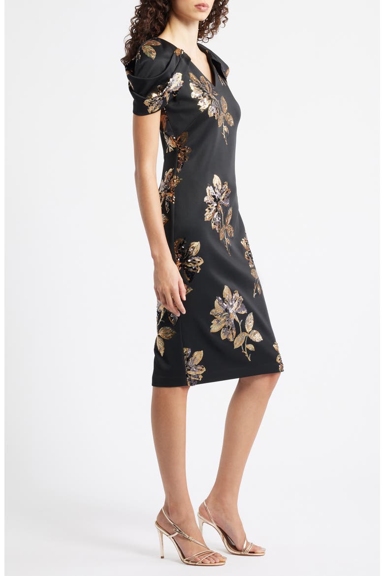 Sequin Puff Sleeve Satin Sheath Dress, Alternate, color, BLACK