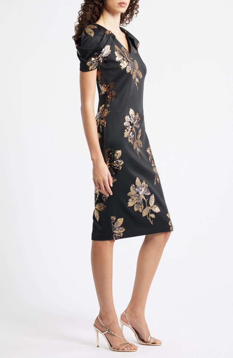 Vince Camuto Sequin Puff Sleeve Satin Sheath Dress, Alternate, color, Black