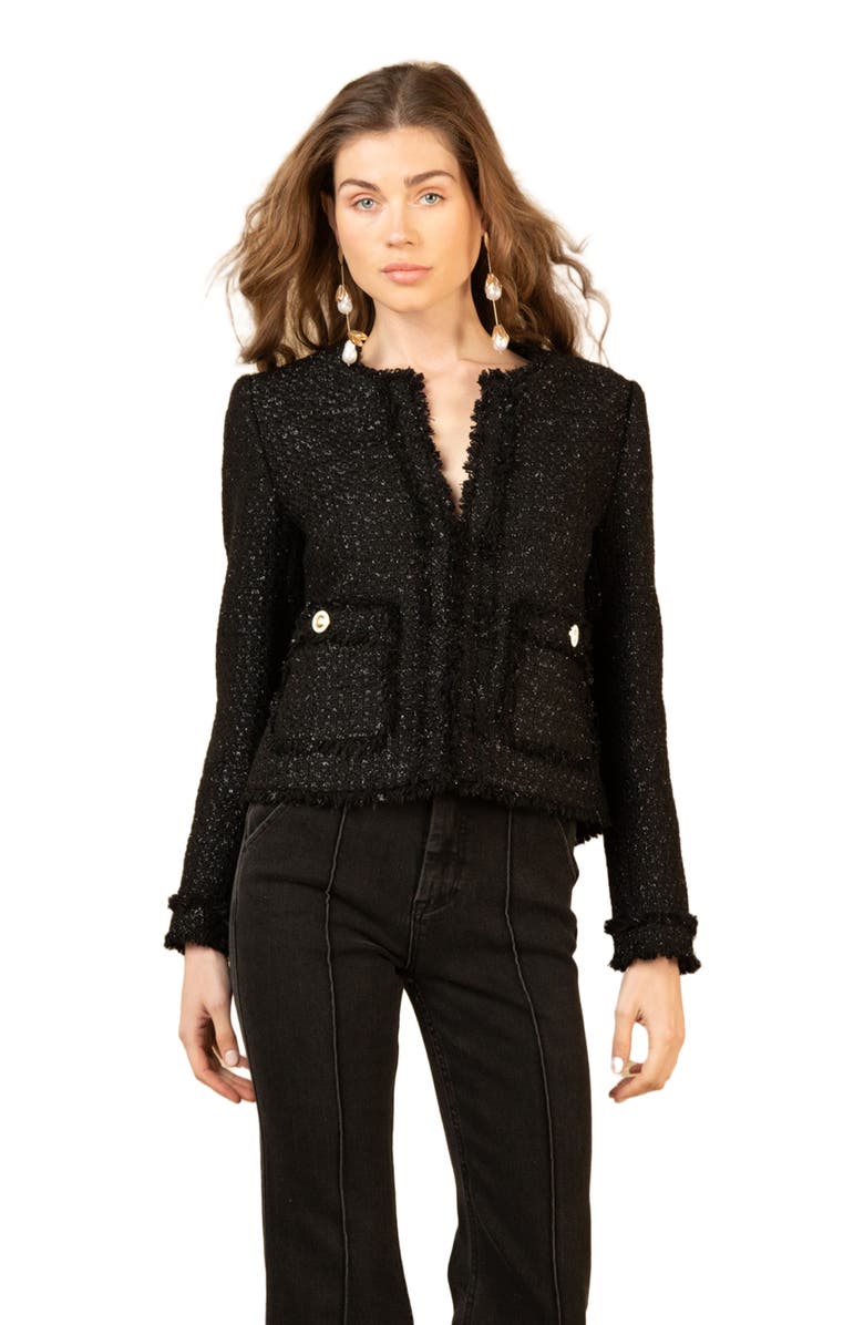 Hale Bob Magdalena Boucle Tweed Jacket, Alternate, color, Black