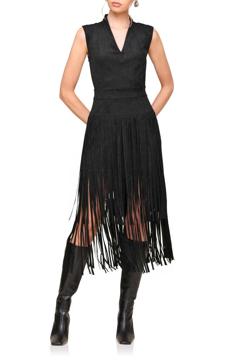 Sleeveless Fringe Dress, Alternate, color, BLACK