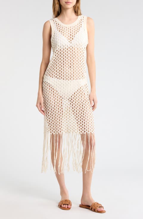 Fringe Open Stitch Cover-Up Dress