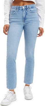 Good American Good Straight Natural Fray Hem Jeans