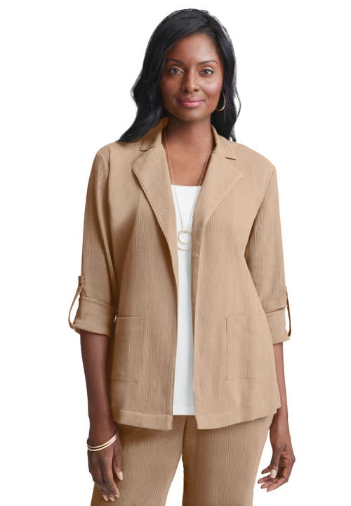 Jessica London Gauze Blazer In Neutral