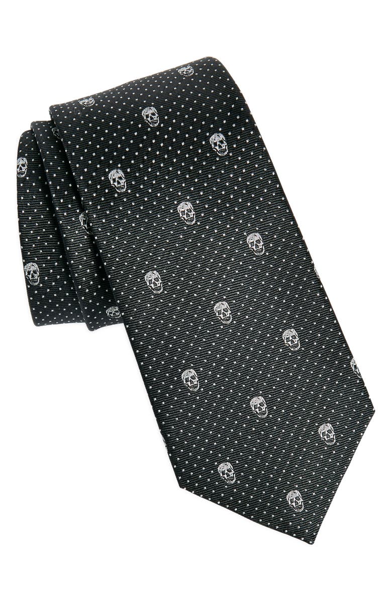 McQueen Skull & Dots Silk Tie, Main, color, 