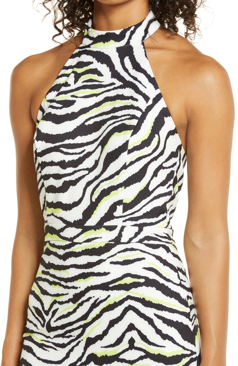 Lavish Alice Zebra Stripe Tie Back Halter Dress, Alternate, color,