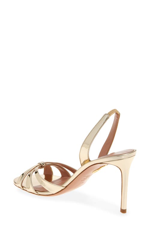Aquazzura Tati 85 Metallic Leather Crossover Sandals In Soft Gold