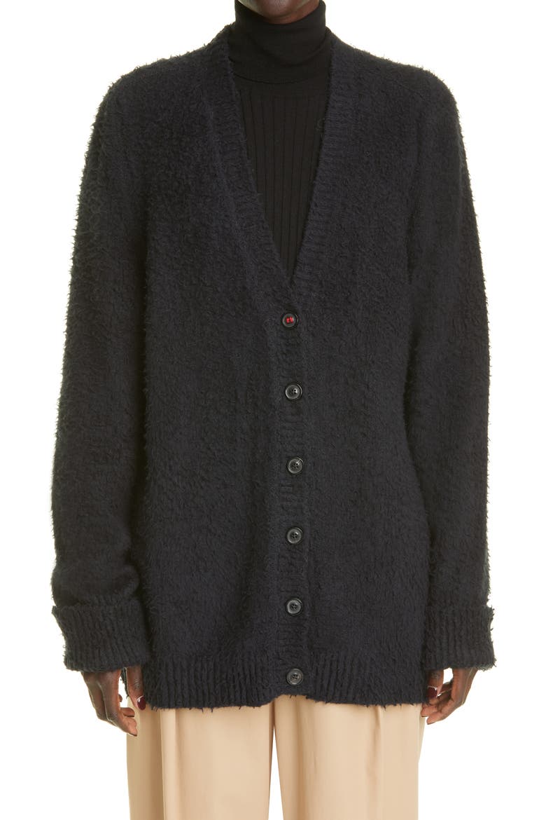 Oversize Cotton Blend Cardigan, Main, color, BLACK