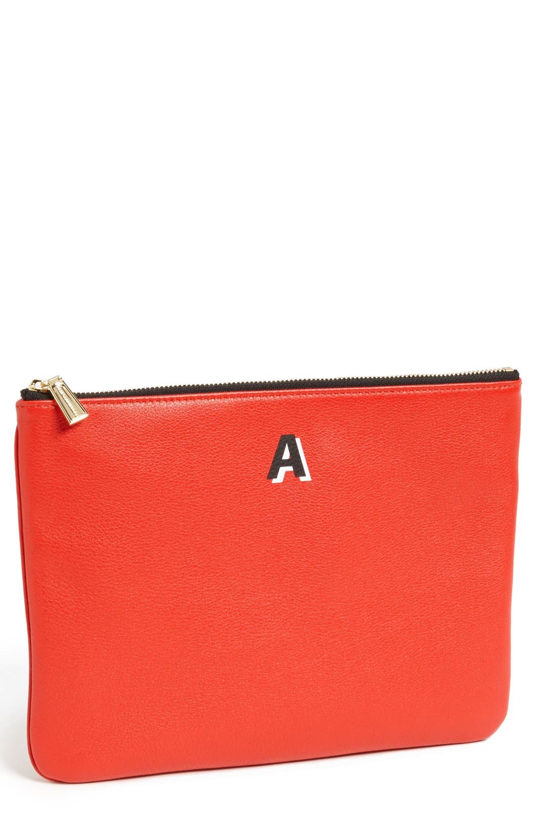 'Jody - A-Z' Leather Pouch, Main, color, SCARLET A