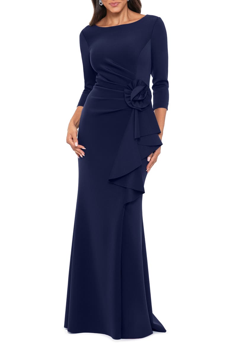 Xscape Evenings Rosette Detail Sheath Gown, Main, color, 
