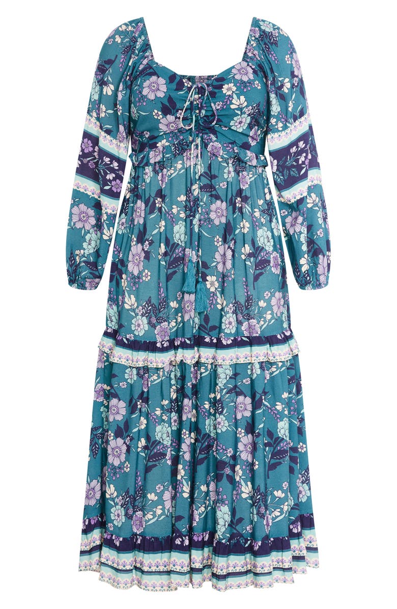 City Chic Lyra Floral Print Long Sleeve Maxi Dress, Alternate, color, Blue Border