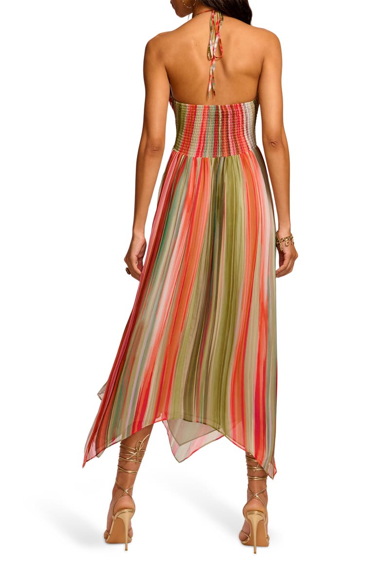 Anaja Stripe Halter Neck Handkerchief Hem Silk Dress, Alternate, color, MINT STRIPE