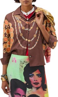 Versace The Lover Trompe l'Oeil Print Silk Twill Bowling Shirt