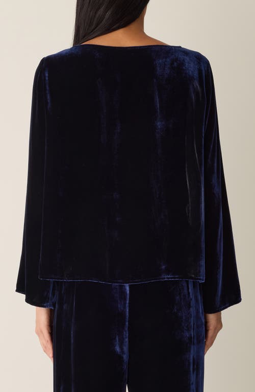 Eileen Fisher Ballet Neck Flare Sleeve Velvet Top In Blue