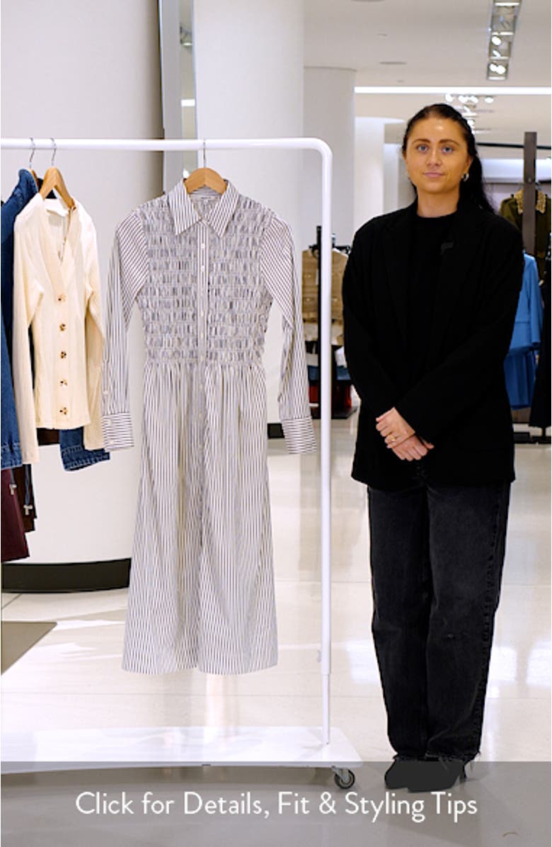 Smocked Poplin Midi Shirtdress, sales video thumbnail