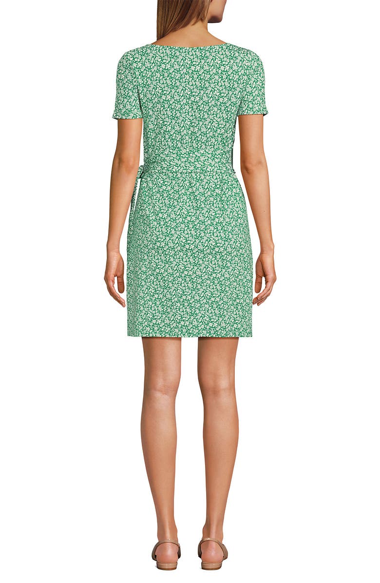 Lands' End Short Sleeve Cotton Modal Wrap Mini Dress, Alternate, color, Vibrant Clover Blossoms