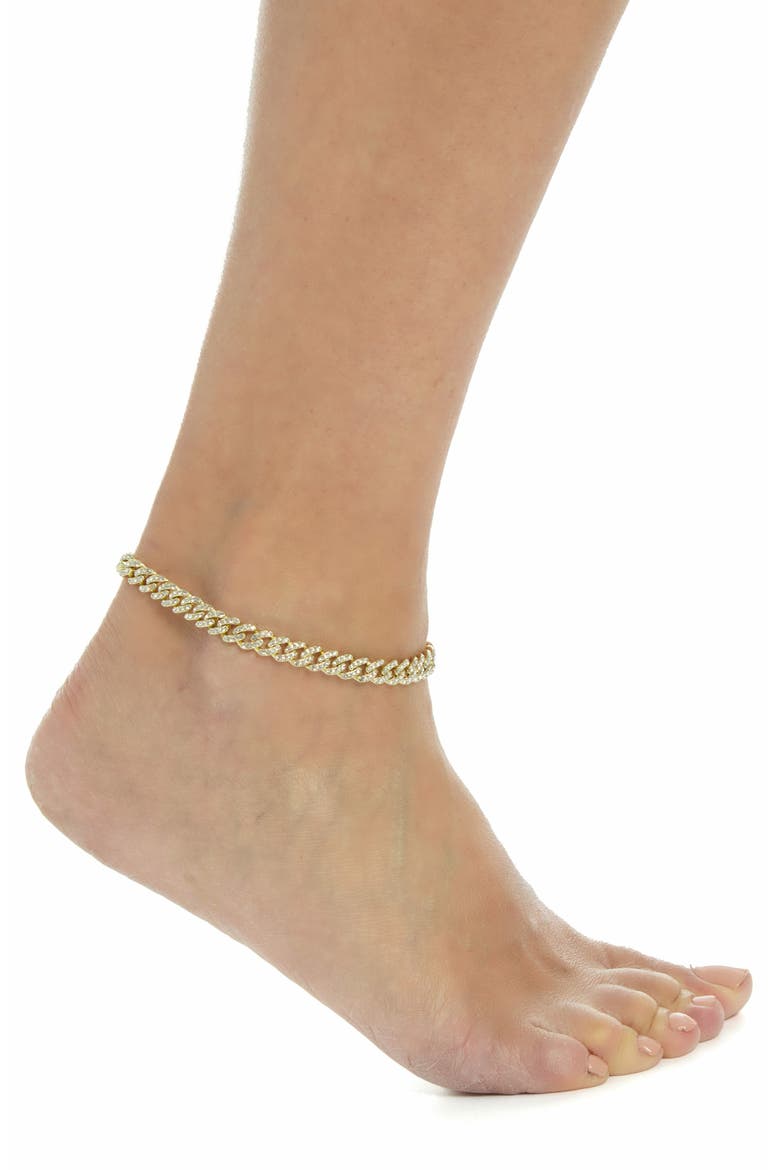 Pavé Curb Chain Anklet, Alternate, color, GOLD