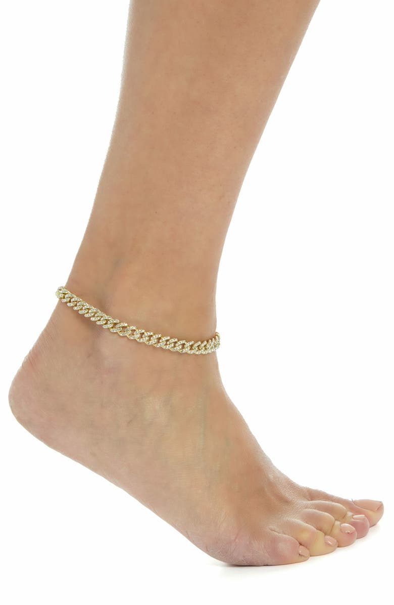 Adornia Pavé Curb Chain Anklet, Alternate, color, Gold
