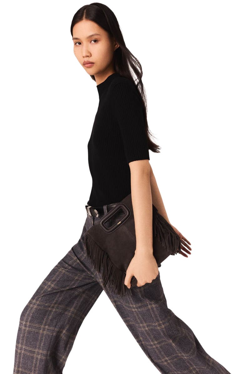 maje Rib knit top, Alternate, color, Black