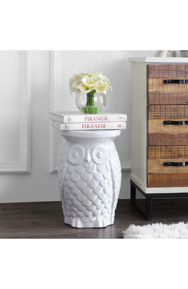 JONATHAN Y Groovy Owl 17.5" Ceramic Garden Stool, Alternate, color, White