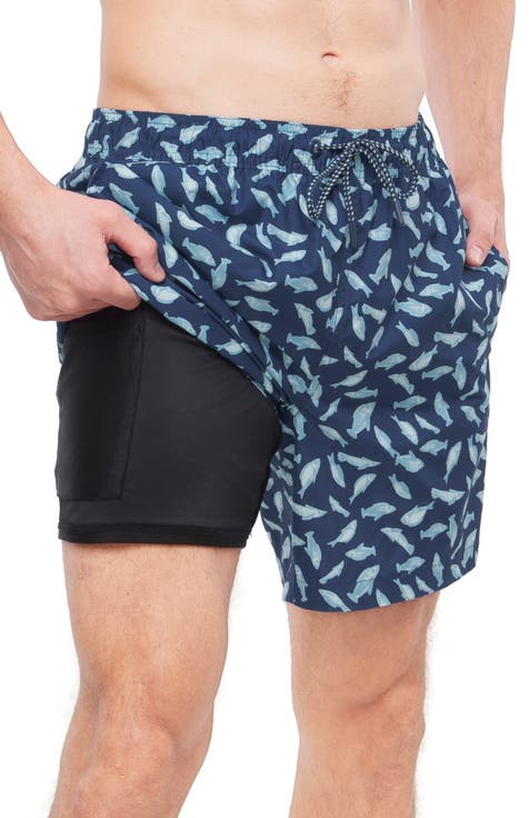 Men's 7" Compression Liner Swim Trunks with Back Zipper Pocket, UPF 50+