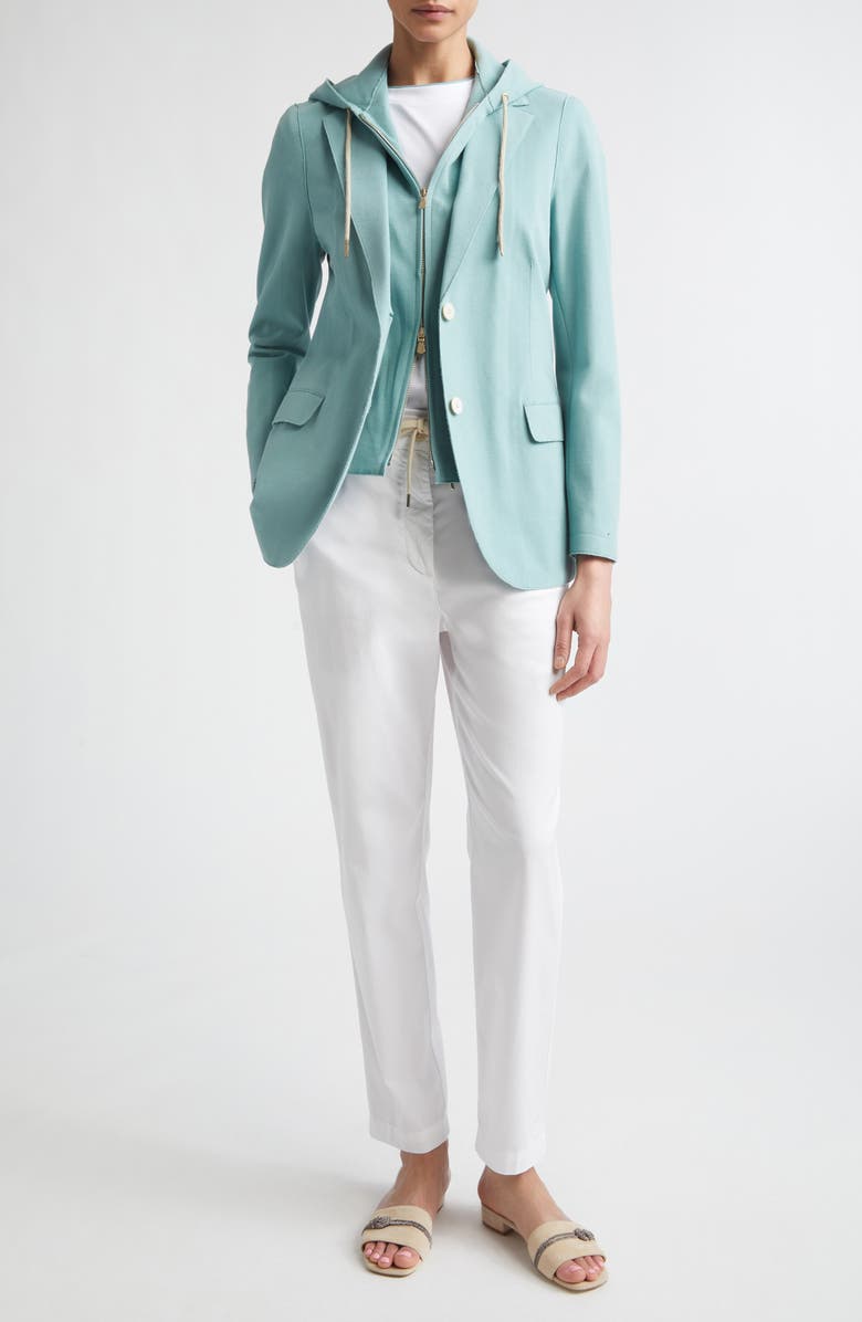 Eleventy Laser Cut Cotton Blend Knit Jacket with Hooded Zip Inset, Alternate, color, 175 Jade