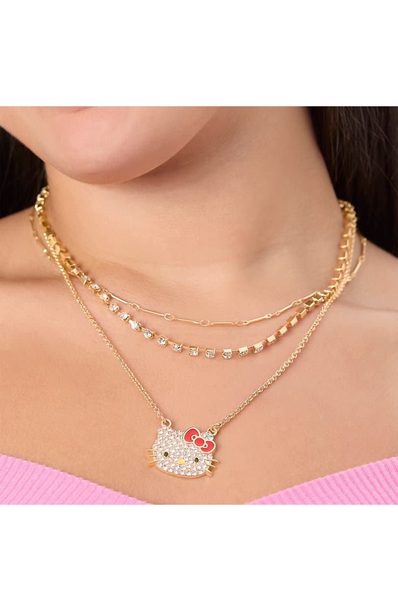Hello Kitty Double Chain Necklace with Crystal Embellished Charm, Alternate, color, Gold Tone