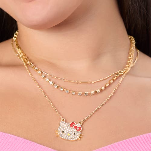 Hello Kitty Double Chain Necklace With Crystal Embellished Charm In Gold