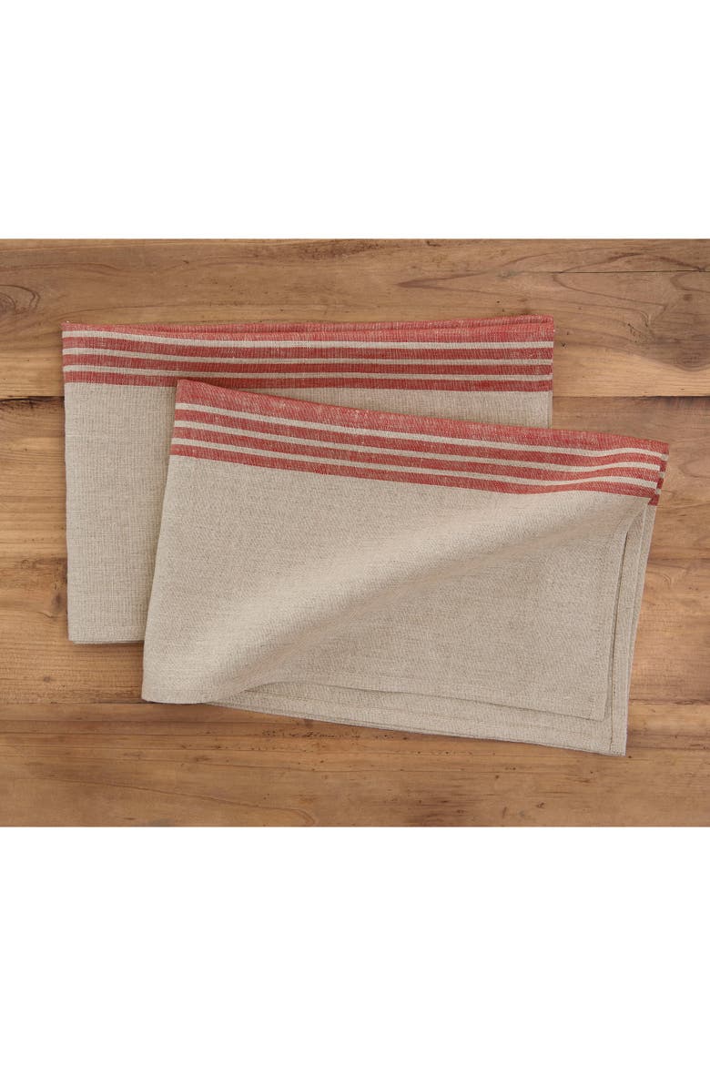 Linen Kitchen Towels Set of 2, 17 x 26" - Farmhouse, Alternate, color, Red and Natural