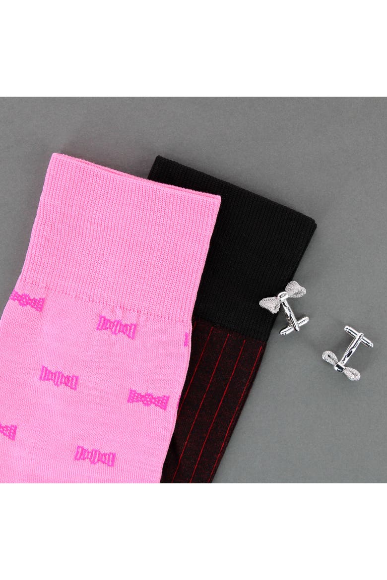 Dapper Bow Tie Novelty Mid Calf Mercerized Cotton Socks, Alternate, color, Pink
