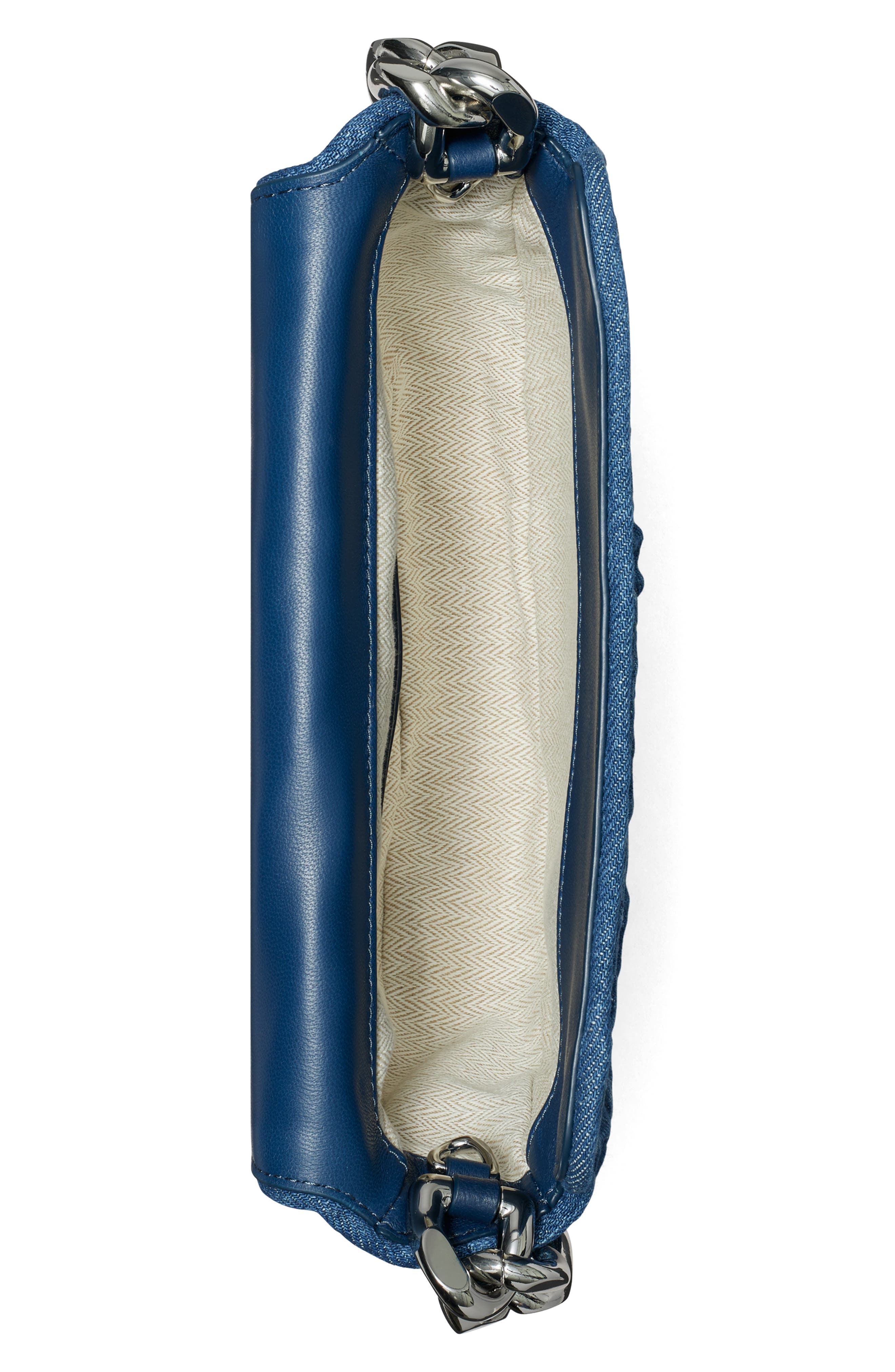 Tory Burch Mini Fleming Soft Denim Crescent Bag, Alternate, color, 