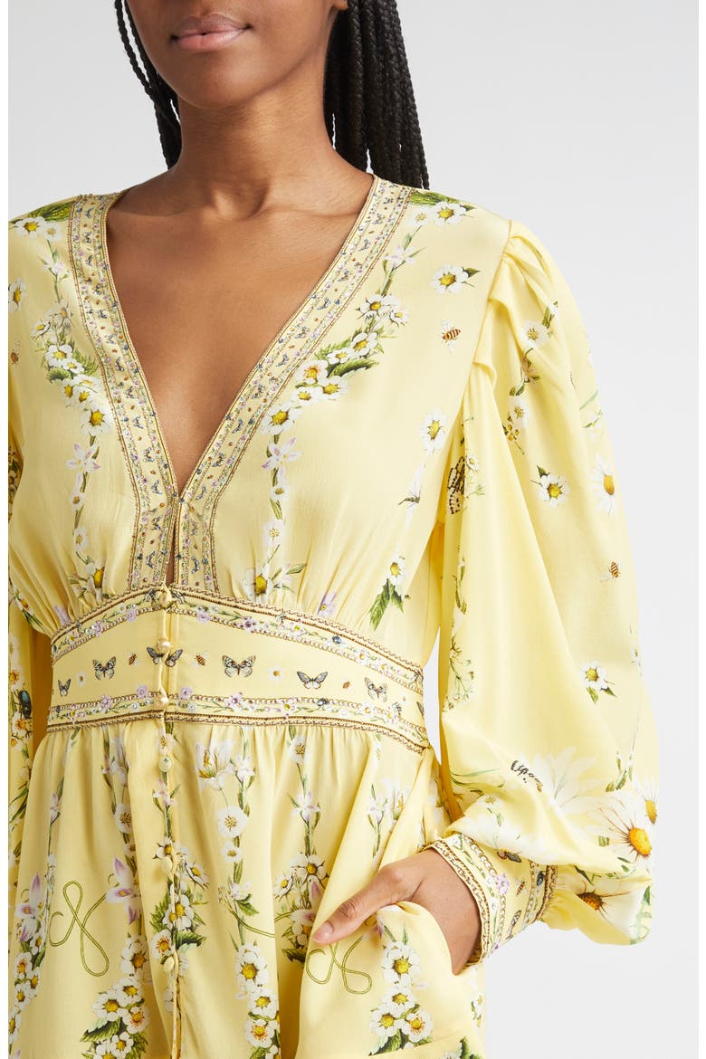 Daisy Chains Button Front Long Sleeve Silk Minidress, Alternate, color, DAISY CHAINS