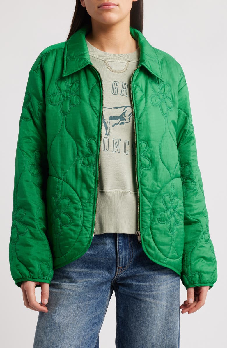 THE GREAT. The Daisy Quilted Nylon Ripstop Jacket, Main, color, 