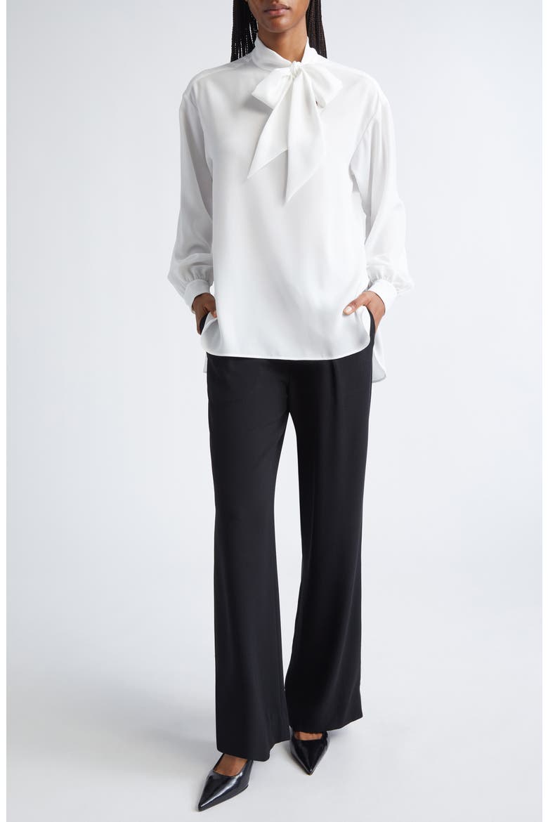 Crepe Tie Neck Shirt, Alternate, color, SOLID WHITE