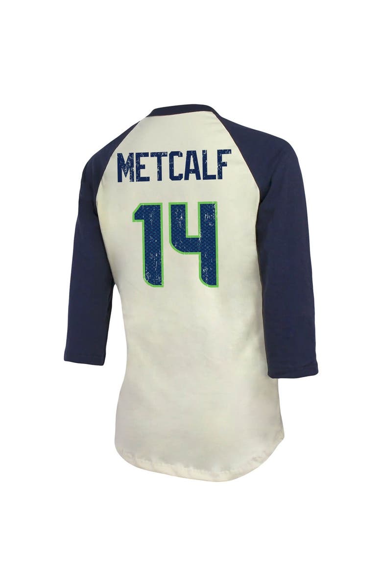 Majestic Threads Women's Fanatics Branded DK Metcalf Cream/Navy Seattle Seahawks Player Raglan Name & Number 3/4-Sleeve T-Shirt, Alternate, color, 