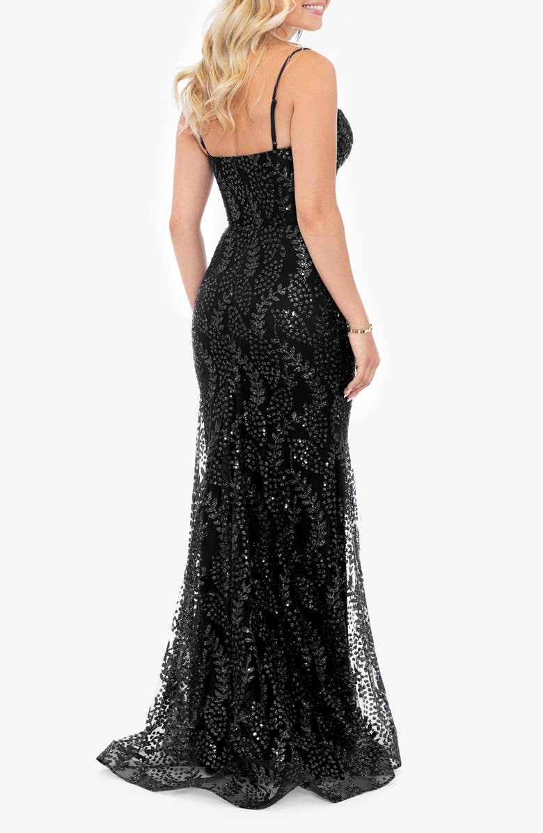 Blondie Nites Glitter Mesh Trumpet Gown, Alternate, color, 