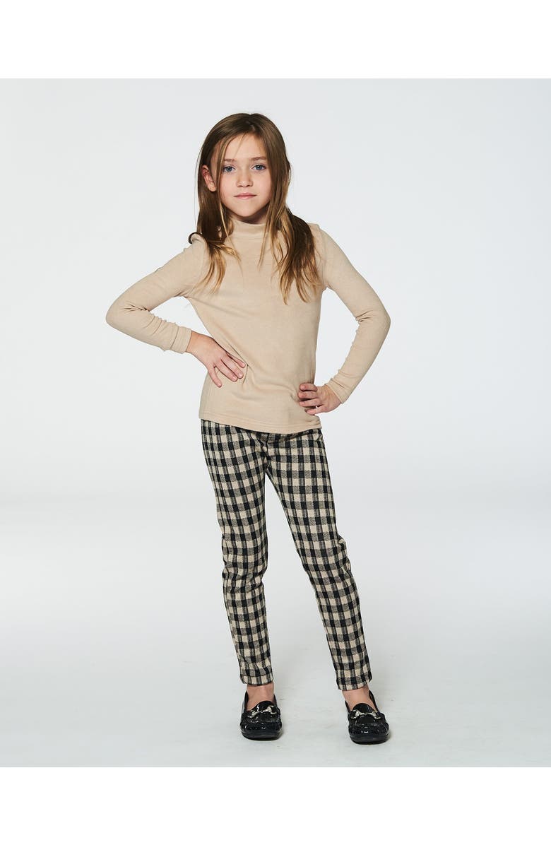 Deux par Deux Little Girl's Treggings Plaid Black And Beige, Alternate, color,
