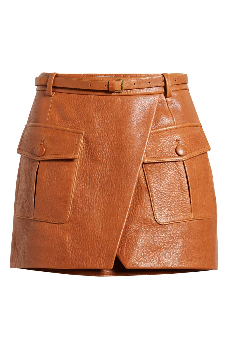 FRAME The Leather Cargo Miniskirt, Alternate, color, Chestnut