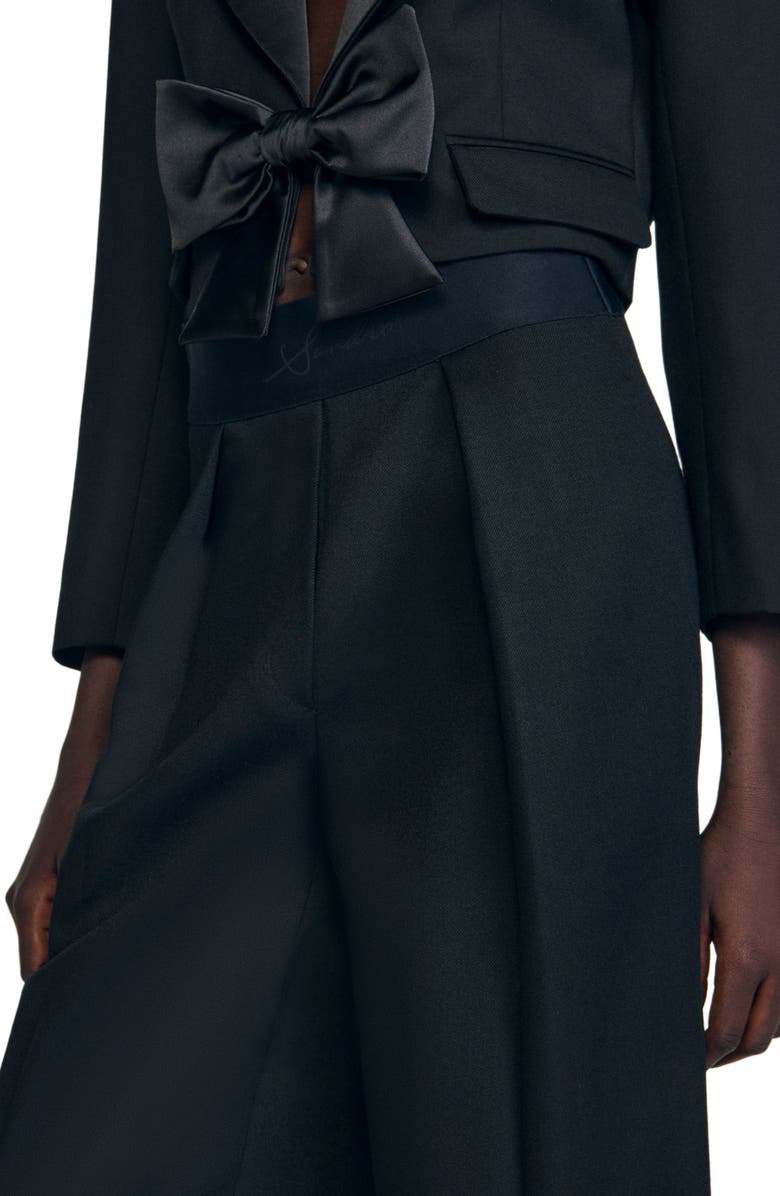 SANDRO Wide-leg elastic waist trousers, Alternate, color, Black