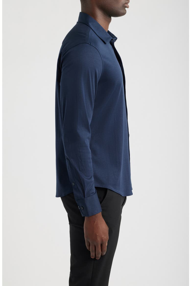 Tiller Lux Cotton Knit Button-Up Shirt, Alternate, color, NAVY SAPPHIRE